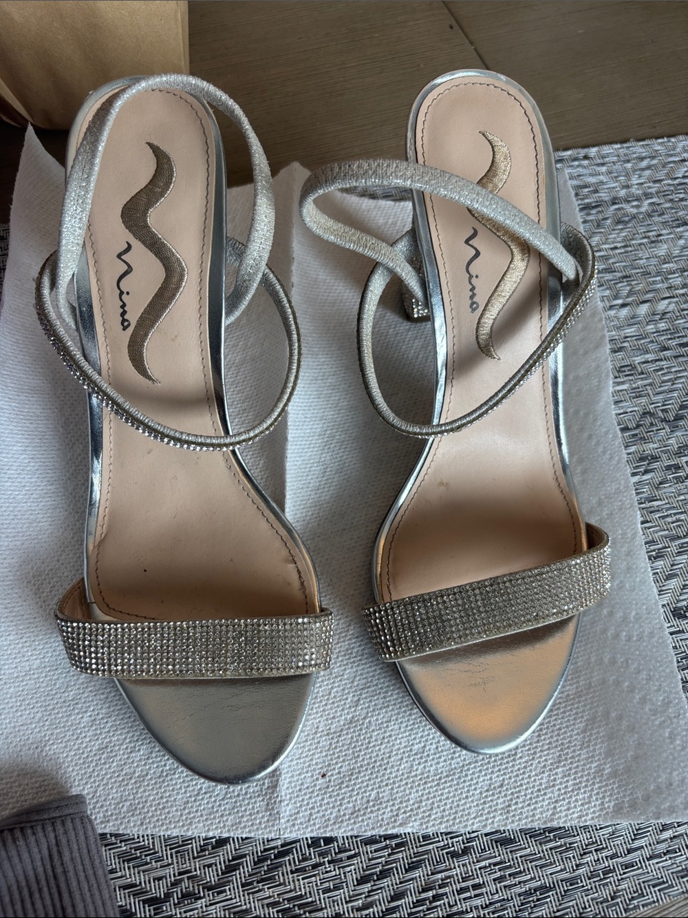Nina Silver Rhinestone Strappy Evening Heels